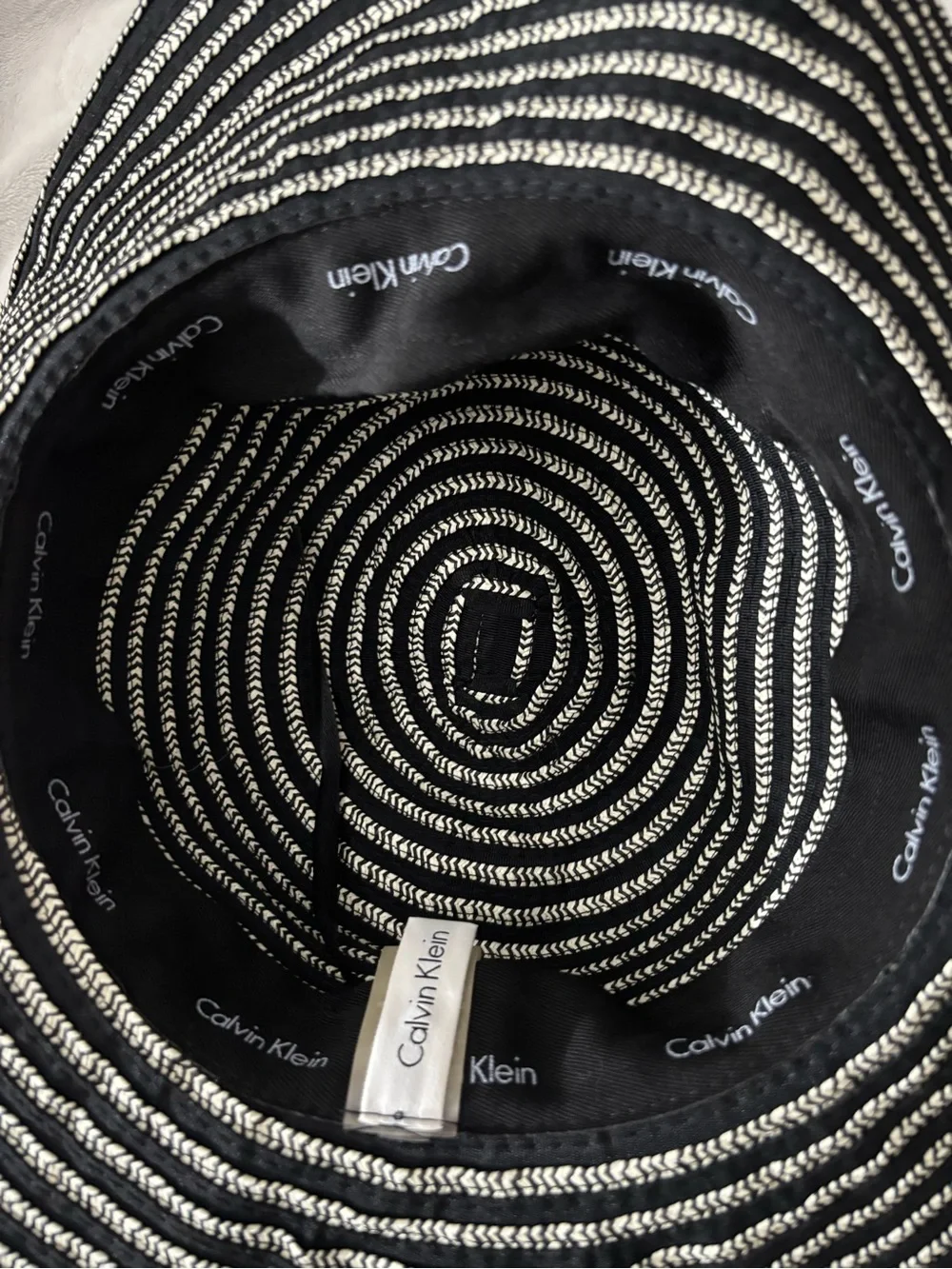 Calvin Klein Black and White Striped Wide-Brim Sun Hat